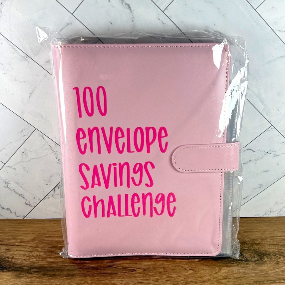 Pink 100 Envelope Savings Challenge Binder Wallet Planner Organizer NEW